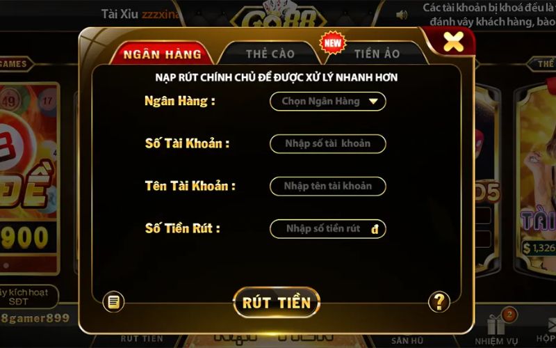 Phương án rút tiền go88 qua ngân hàng