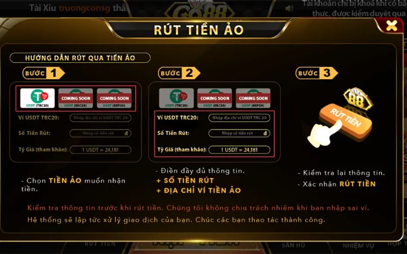 Rút tiền go88 bằng tiền ảo